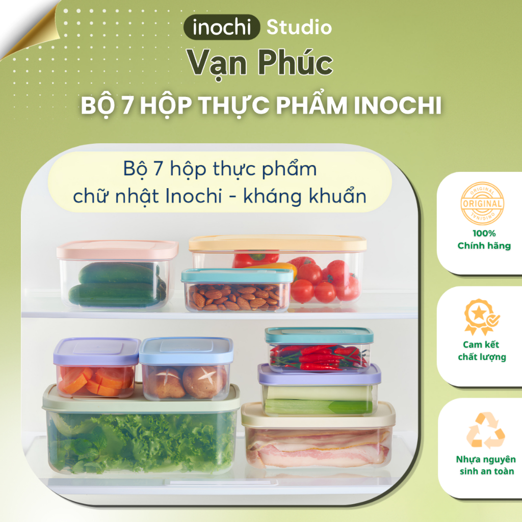 Bộ 7 hộp thực phẩm INOCHI, nhựa PP an toàn chịu nhiệt. Hộp đựng thực phẩm ngăn mùi tủ lạnh