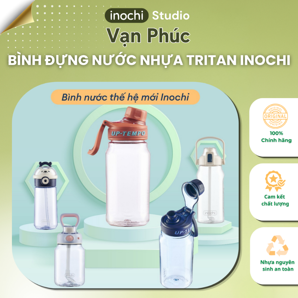 Bình đựng nước Nhựa tritan INOCHI an toàn, có kèm ống hút, dây đeo cho bé. Bình nước nhiều dung tích