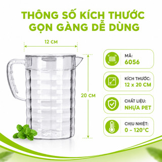 Ca Nước Nhựa PET Vân Kính Có Nắp Chịu Nhiệt Cao GD53 - Bình Đựng Nước Có Quai Cầm Trong Suốt