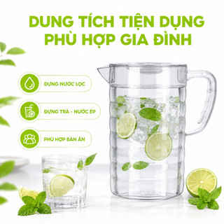 Ca Nước Nhựa PET Vân Kính Có Nắp Chịu Nhiệt Cao GD53 - Bình Đựng Nước Có Quai Cầm Trong Suốt