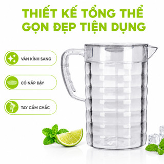 Ca Nước Nhựa PET Vân Kính Có Nắp Chịu Nhiệt Cao GD53 - Bình Đựng Nước Có Quai Cầm Trong Suốt