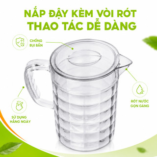 Ca Nước Nhựa PET Vân Kính Có Nắp Chịu Nhiệt Cao GD53 - Bình Đựng Nước Có Quai Cầm Trong Suốt