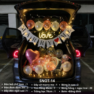 Bộ Trang Trí Cốp Xe Cầu Hôn Marry Me Full Combo Đèn LED Neon Love Bóng Bay Dễ Lắp Đặt. SNOT-14