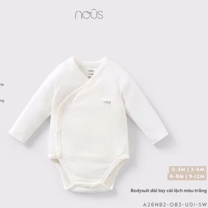 Nous Baby Bodysuit, body chip dài tay, bộ liền cài lệch bé trai bé gái trơn basic chất petit mềm mịn dưới 10.5kg BST T5