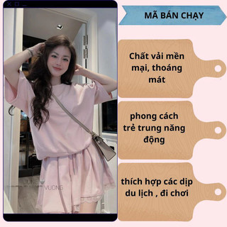 Bộ quần áo nữ set trang phục rời áo phông oversized cộc tay chân váy tennis viền ren mặc đi chơi HCOM25487