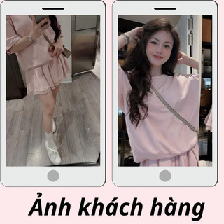 Bộ quần áo nữ set trang phục rời áo phông oversized cộc tay chân váy tennis viền ren mặc đi chơi HCOM25487