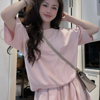 Bộ quần áo nữ set trang phục rời áo phông oversized cộc tay chân váy tennis viền ren mặc đi chơi HCOM25487