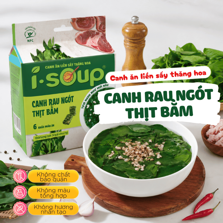 Canh rau ngót thịt bằm ăn liền I-Soup (túi 06 viên)- Viên Súp Sấy Thăng Hoa
