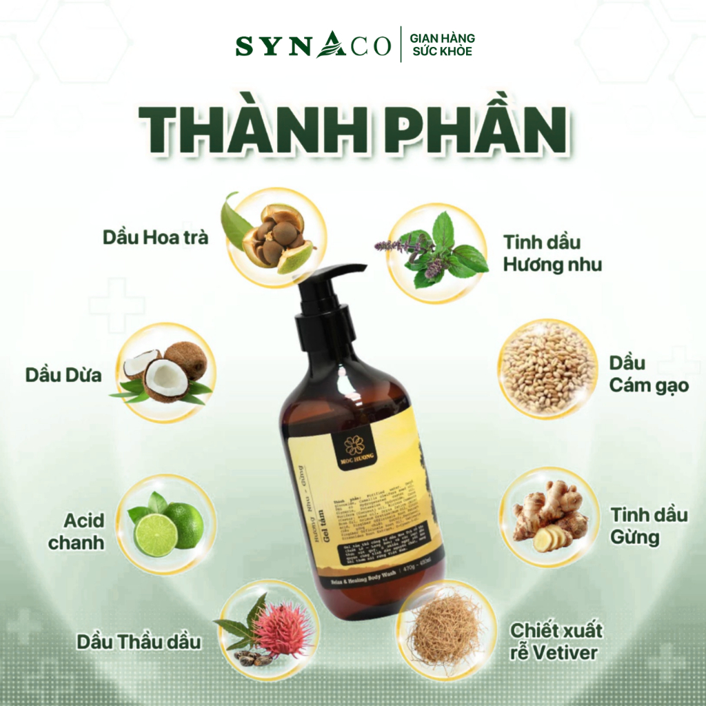 Gel tắm cam gừng – chai 450ml, làm dịu và giảm các dấu hiệu cháy nắng trên da | SYNACO