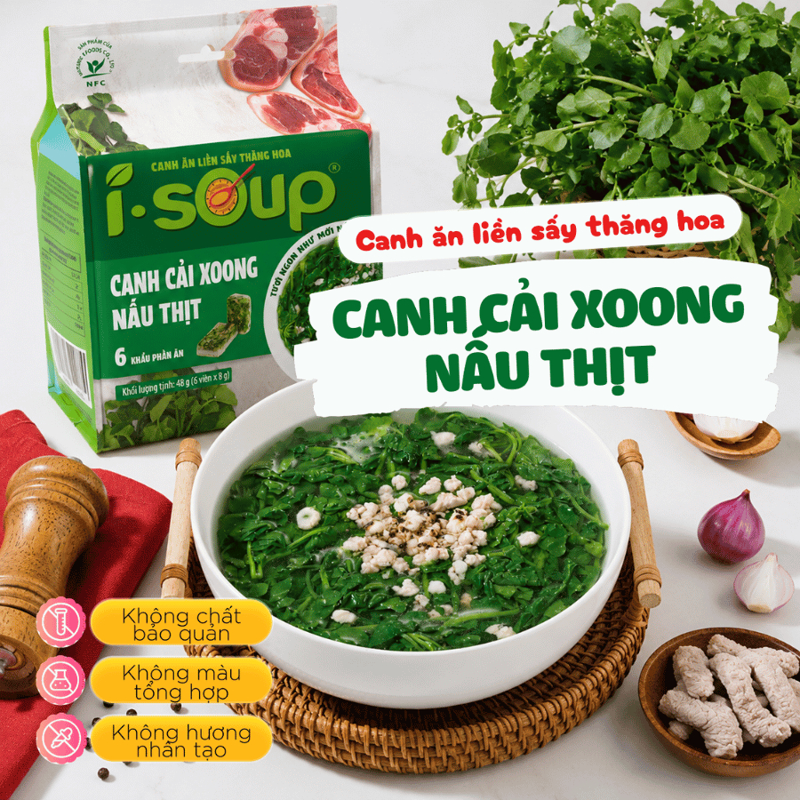 Cải xoong nấu thịt ăn liền I-Soup 42g (túi 06 viên)- Viên súp sấy Thăng Hoa