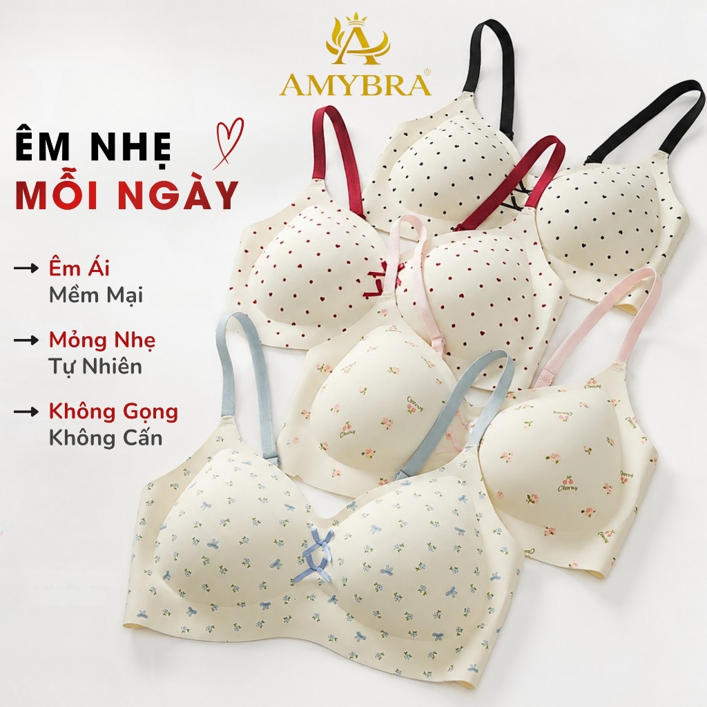 [ HỎA TỐC - AMYBRA ] Áo Ngực Nữ Su Không Gọng Mềm Mịn, Áo Lót Nữ Mút Cố Định Họa Tiết Xinh Xắn A967
