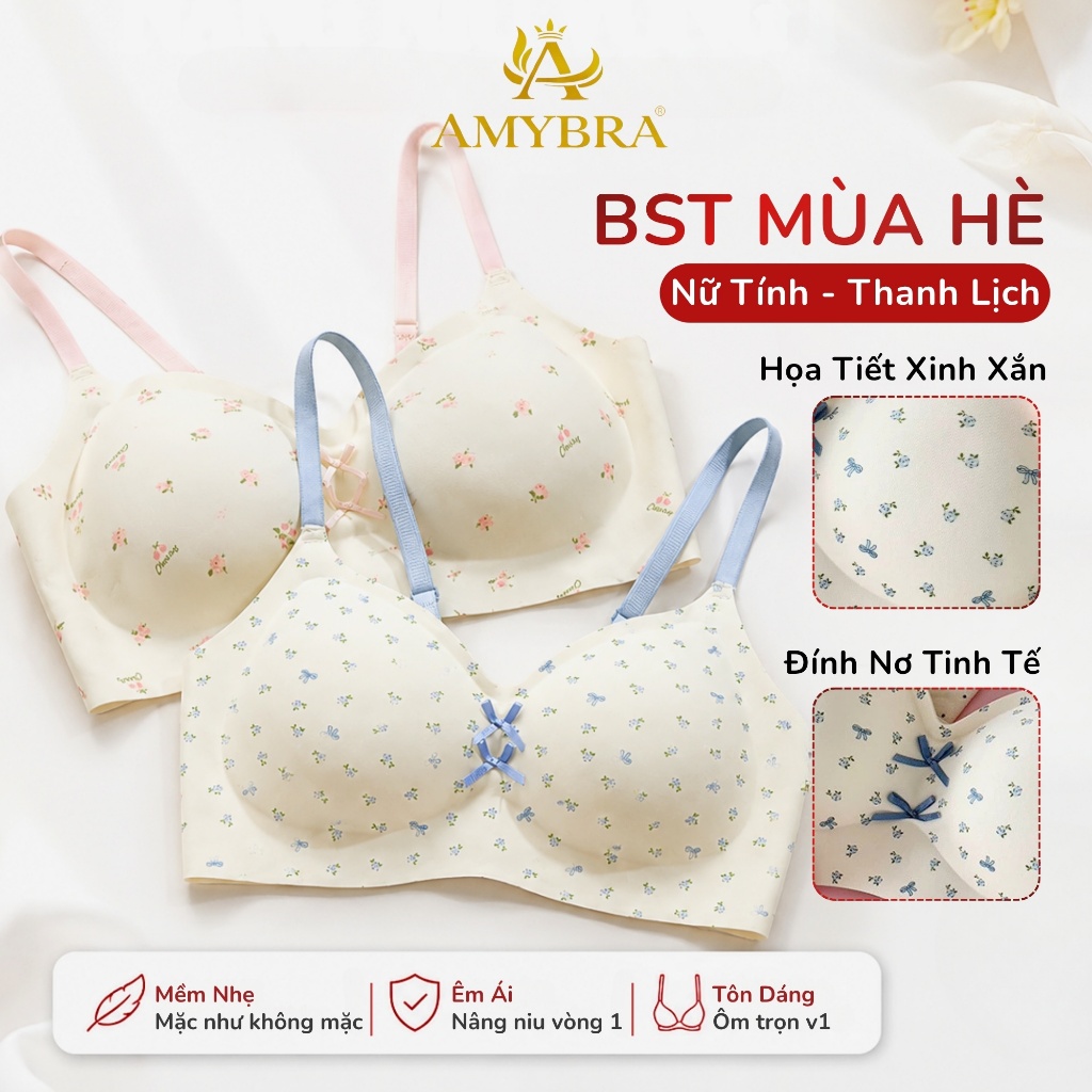 [ HỎA TỐC - AMYBRA ] Áo Ngực Nữ Su Không Gọng Mềm Mịn, Áo Lót Nữ Mút Cố Định Họa Tiết Xinh Xắn A967