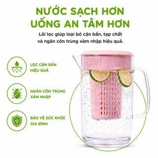 Ca Nước Nhựa Vân Kính Có Lõi Lọc Việt Nhật 6068 GD59 - Bình Đựng Nước Có Lõi Lọc Nhựa SAN PP Cao Cấp