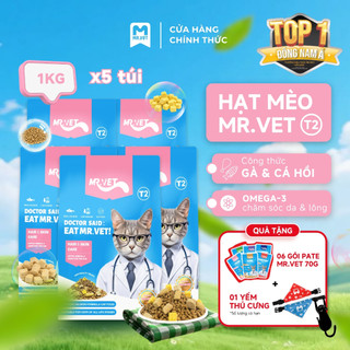 Thức Ăn Cho Mèo MRVET T2 Combo 5 Gói 1KG Tăng Cường Omega 3 Chăm Da Dưỡng Lông Cho Mèo Mọi Lứa Tuổi