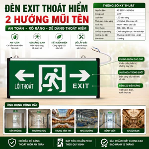 Đèn Exit 2 Mặt Chỉ Dẫn Thoát Hiểm Các Hướng Hàng Cao Cấp, Thiết Bị PCCC