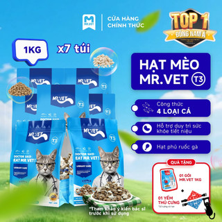 Thức Ăn Cho Mèo MRVET Dạng Hạt T3 Combo 7 Gói 1KG Cải Thiện Đường Tiết Niệu Cho Mèo Mọi Lứa Tuổi