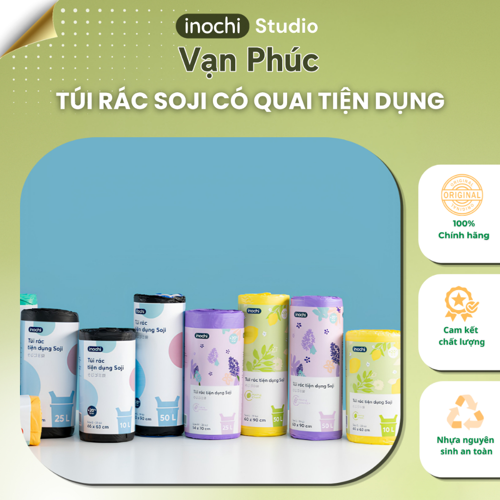 COMBO 140 Túi rác đơn ( 1 CUỘN 19-35 TÚI) tiện lợi Soji có quai, ngăn chặn mùi hôi, mỏng dai.