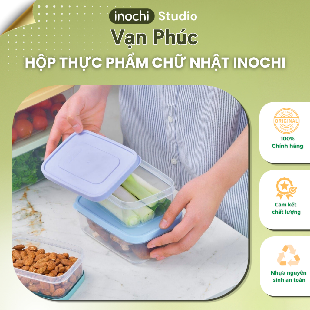 Hộp thực phẩm chữ nhật INOCHI, sử dụng được trong lò vi sóng, máy rửa chén. GIAO MÀU NGẪU NHIÊN