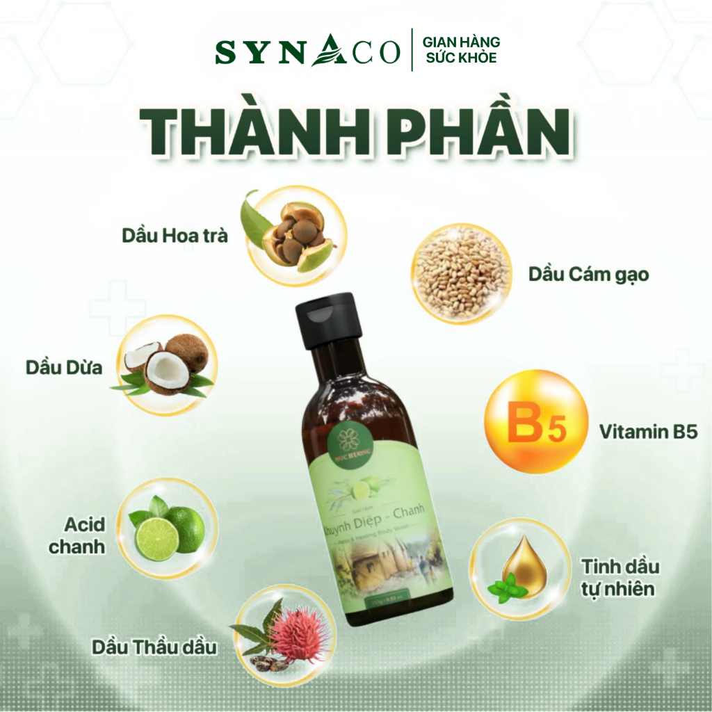 Gel tắm khuynh diệp - chanh – chai 240ml/38ml, hương thơm thanh mát | SYNACO