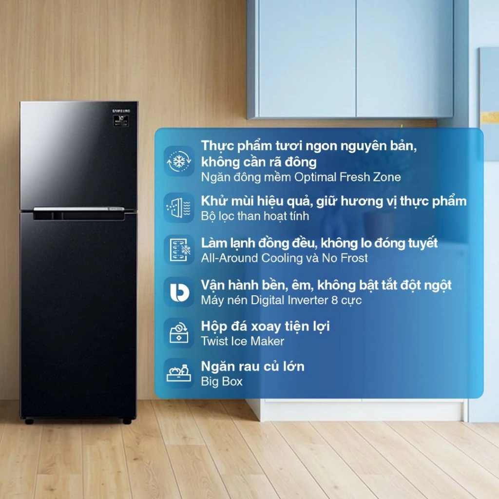 Tủ Lạnh Samsung Ngăn Đông Trên 236L RT22M4032BY/SV - Ngăn Đông Mềm Optimal Fresh Zone, màu Nâu