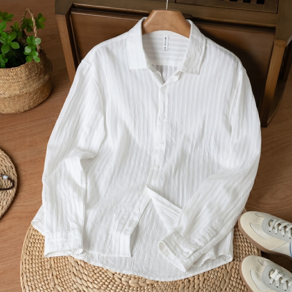 Áo Sơ Mi Dài Tay Chất Vải Đũi Gân Thoáng Mát, Trẻ Trung - 7S Men Clothes Menswear ( Sơ Mi Dài Tay )