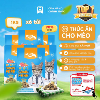 Thức Ăn Cho Mèo MRVET Dạng Hạt G1 Combo 6 Gói 1Kg Không Chứa Ngũ Cốc Cải Thiện Tiêu Hoá Mix Topping