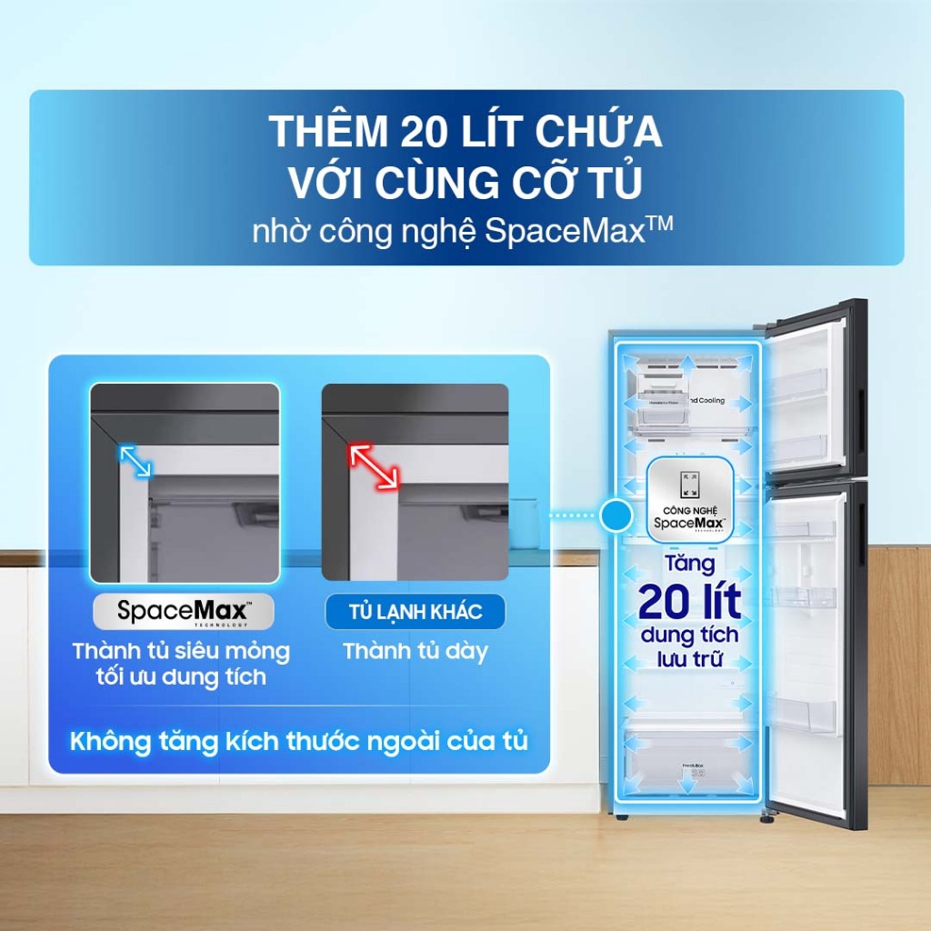 Tủ Lạnh Samsung Ngăn Đông Trên 305L RT31CG5424B1SV - Ngăn Đông Mềm 4 Chế Độ Optimal Fresh+, màu Đen
