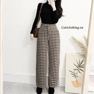 Quần culottes dạ cao cấp 2 màu họa tiết A1890