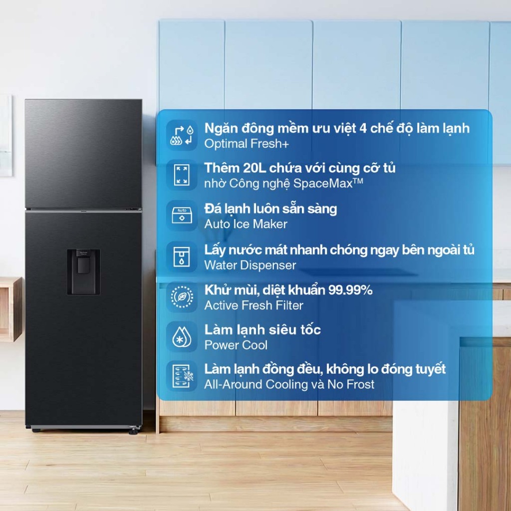 Tủ Lạnh Samsung Ngăn Đông Trên 345L RT35CG5544B1SV - Ngăn Lấy Nước Ngoài, màu Đen