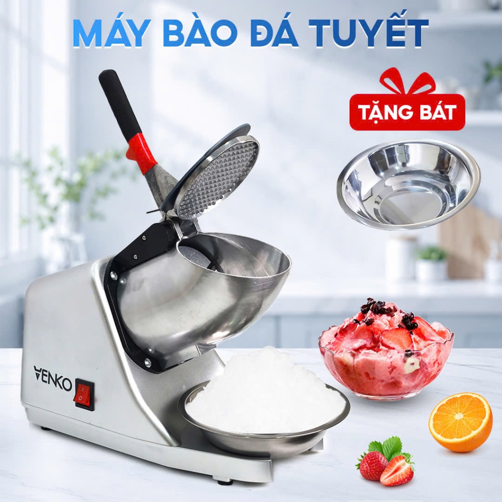 [4 LƯỠI XAY] Máy Bào Đá Venko VI500 4 lưỡi - Máy bào đá bản nâng cấp - Xay Đá 2 Nắp Làm Sinh Tố, Siro Nhanh, Mịn Hơn