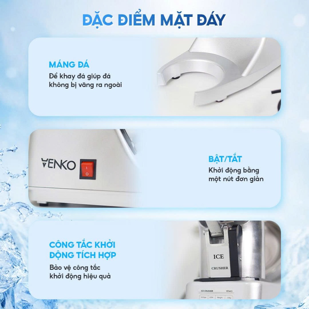[4 LƯỠI XAY] Máy Bào Đá Venko VI500 4 lưỡi - Máy bào đá bản nâng cấp - Xay Đá 2 Nắp Làm Sinh Tố, Siro Nhanh, Mịn Hơn