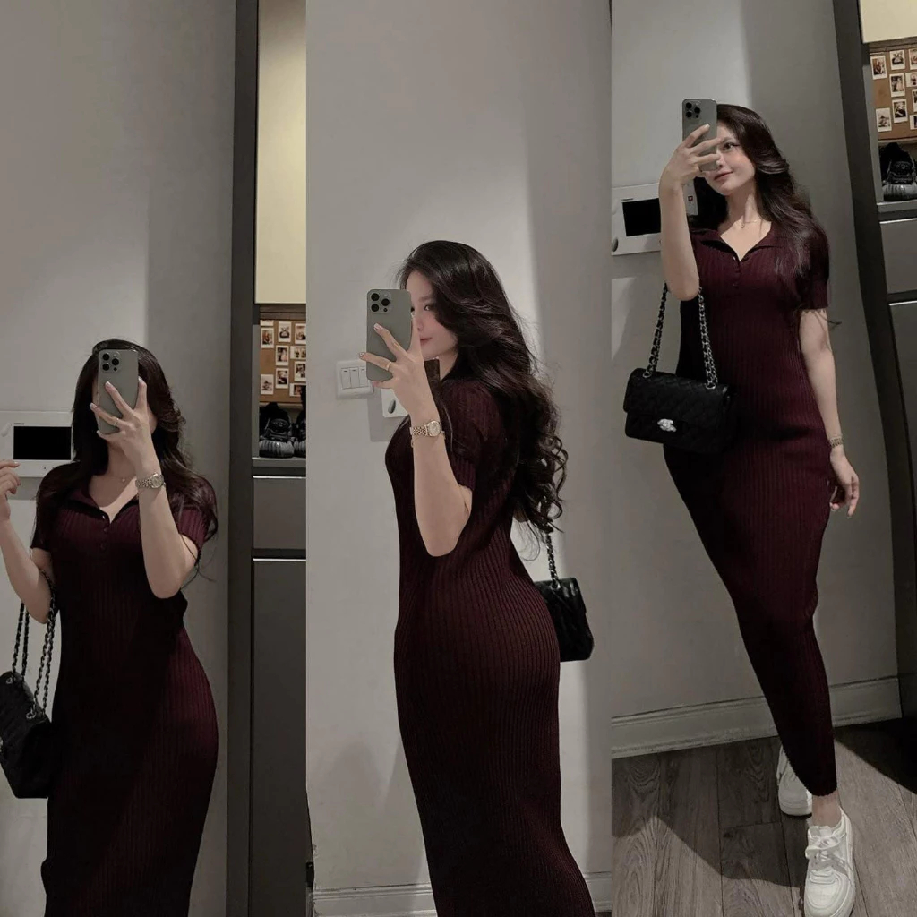 Váy nữ DONNA HCOM3630 chất tăm lạnh mềm mại co giãn tôn dáng, váy nữ dài tiểu thư sang chảnh