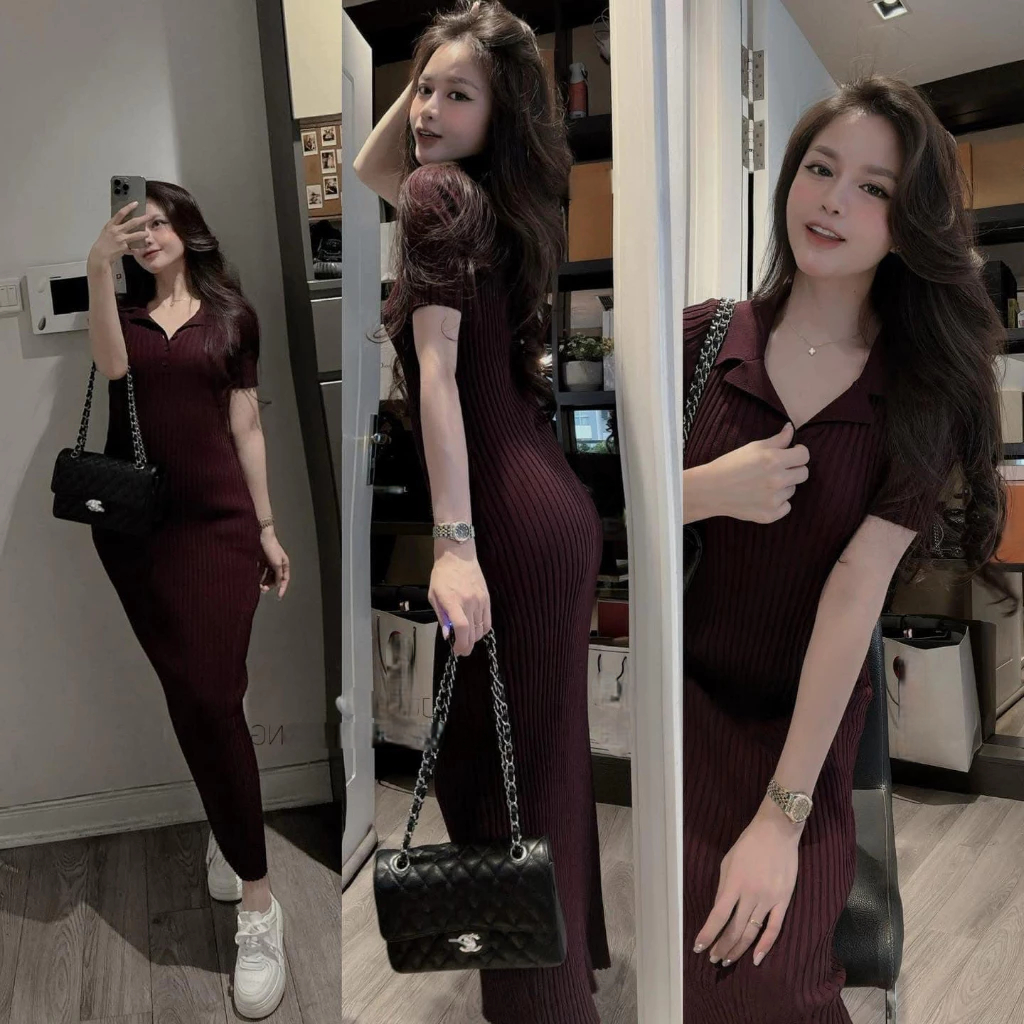 Váy nữ DONNA HCOM3630 chất tăm lạnh mềm mại co giãn tôn dáng, váy nữ dài tiểu thư sang chảnh