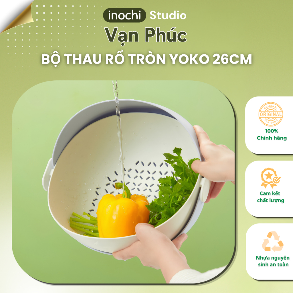 Bộ thau rổ inochi cao cấp, nhựa nguyên sinh dễ vệ sinh, chịu nhiệt 120 độ C