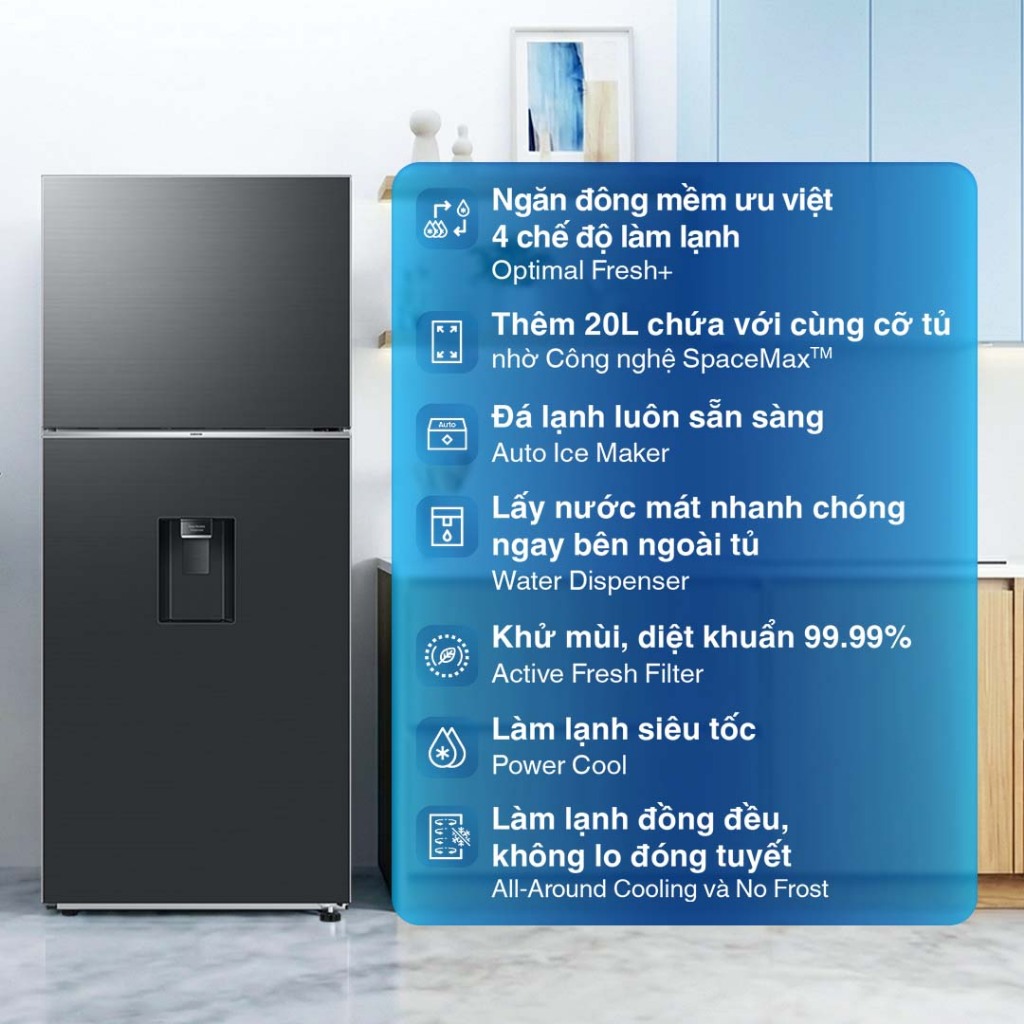 Tủ Lạnh Samsung Ngăn Đông Trên 382L RT38CG6584B1SV - Ngăn Lấy Nước Ngoài,  màu Đen
