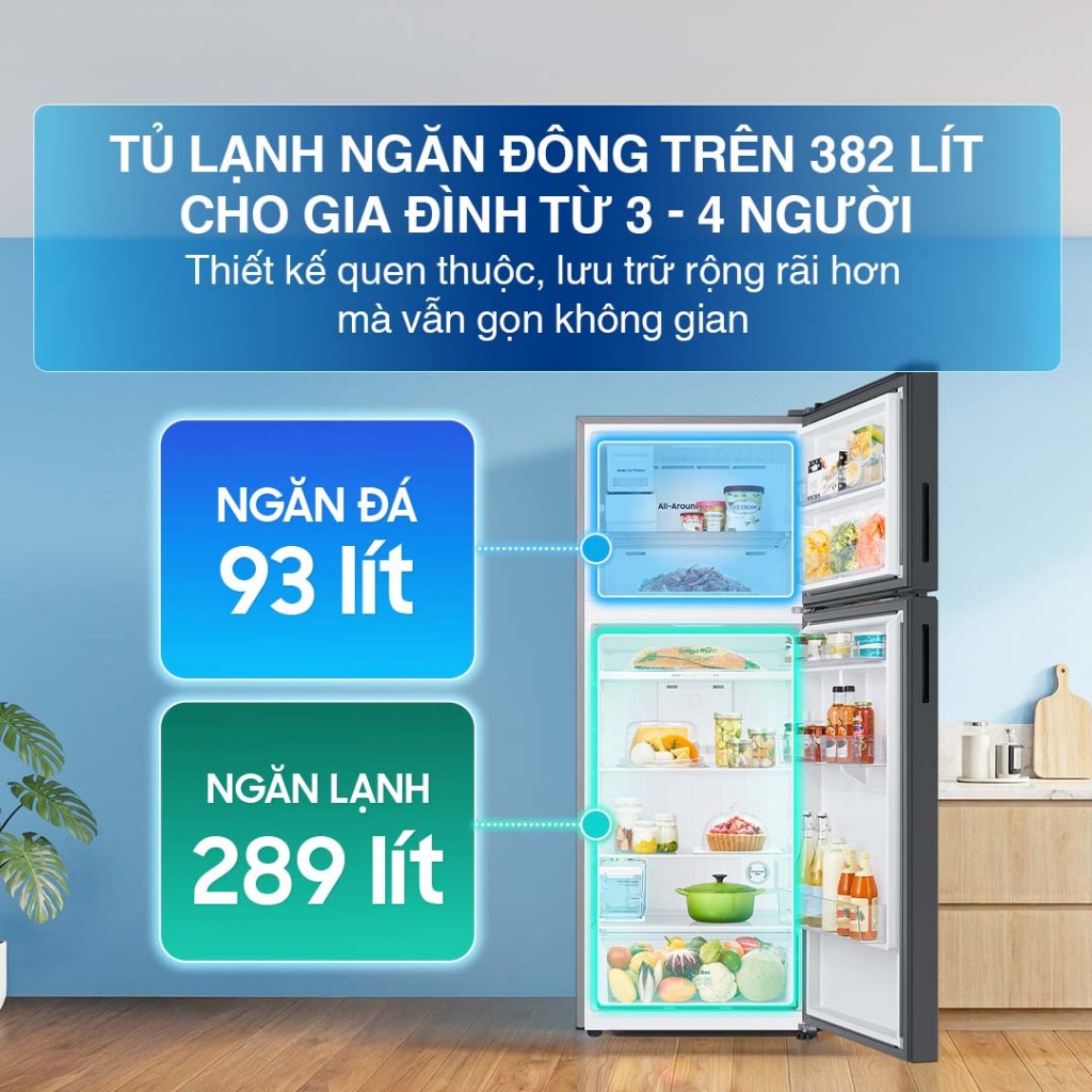 Tủ Lạnh Samsung Ngăn Đông Trên 382L RT38CG6584B1SV - Ngăn Lấy Nước Ngoài,  màu Đen