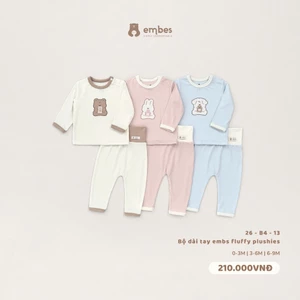 Bộ Sơ Sinh Embes, Bộ Dài Tay Ngực Thêu Hình Cạp Cao Chất Viscose Mềm Mại Cho Sơ Sinh Từ 0-9 Tháng