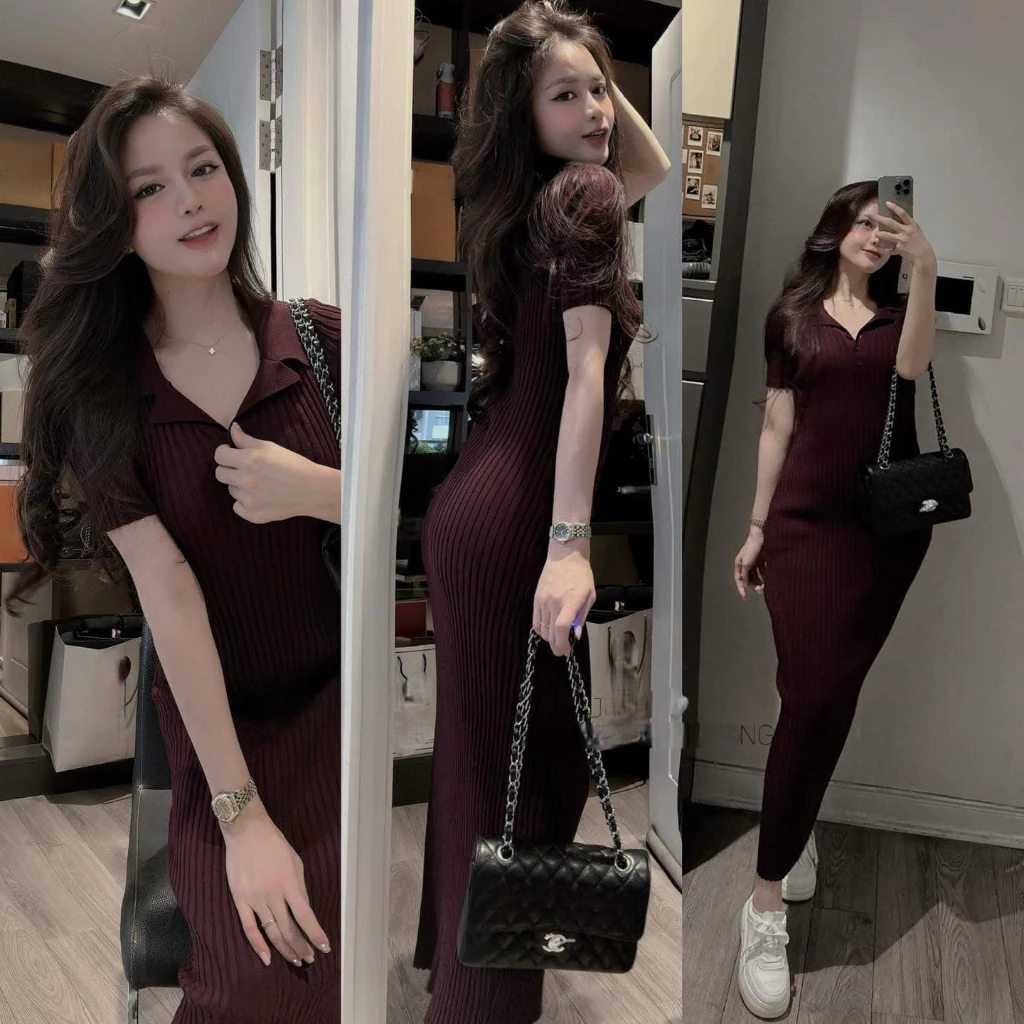 Váy nữ DONNA HCOM3630 chất tăm lạnh mềm mại co giãn tôn dáng, váy nữ dài tiểu thư sang chảnh