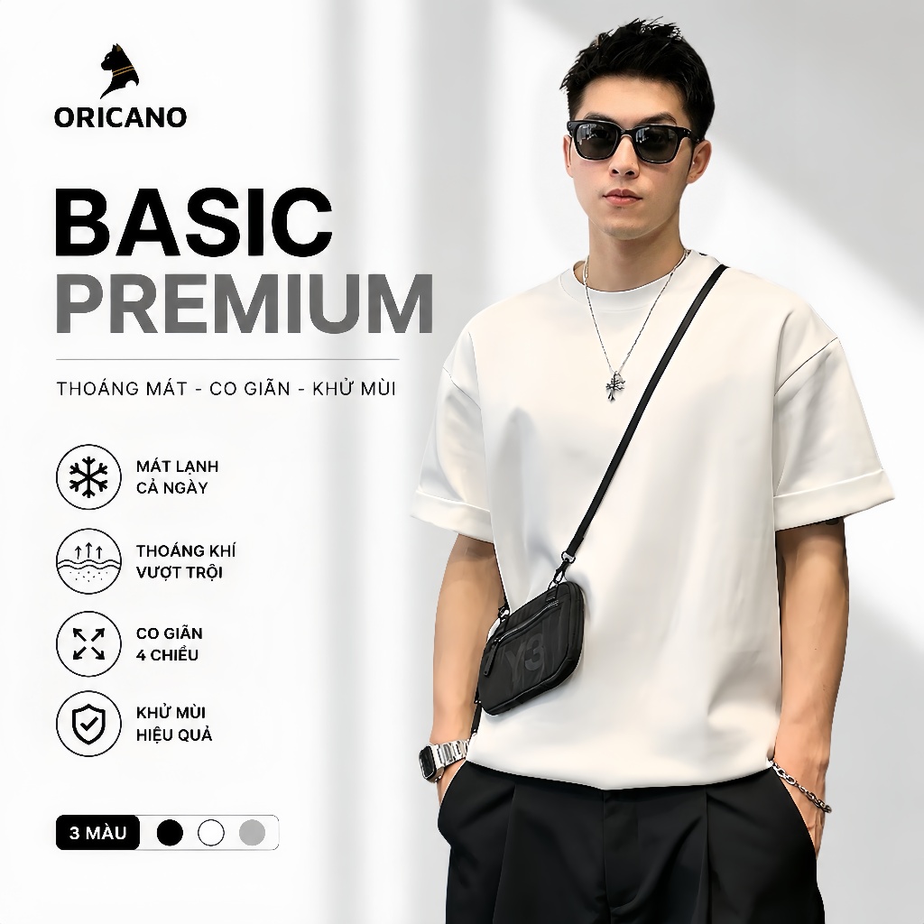 Áo thun nam ORICANO basics form rộng compact phiên bản Premium chống nhăn,khử mùi tốt AP00