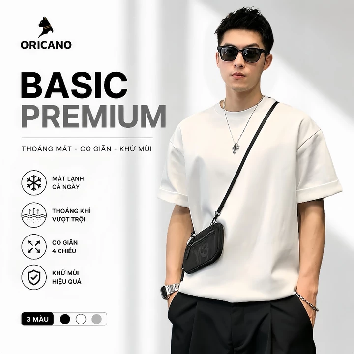 Áo thun nam ORICANO basics form rộng compact phiên bản Premium chống nhăn,khử mùi tốt AP00