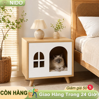 Tủ đầu giường đa năng, ngăn ngủ cho mèo chó nhỏ, màu sồi 40/60x40x50cm NIDO