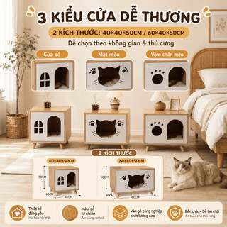 Tủ đầu giường đa năng, ngăn ngủ cho mèo chó nhỏ, màu sồi 40/60x40x50cm NIDO