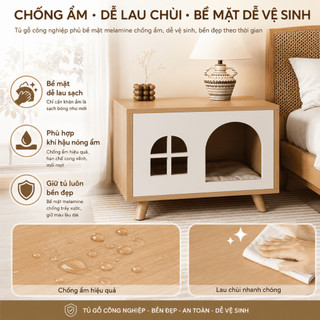 Tủ đầu giường đa năng, ngăn ngủ cho mèo chó nhỏ, màu sồi 40/60x40x50cm NIDO