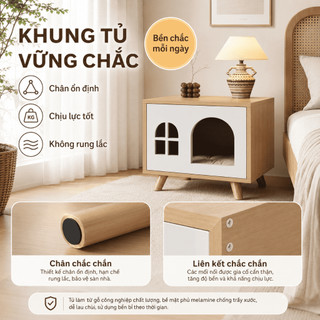Tủ đầu giường đa năng, ngăn ngủ cho mèo chó nhỏ, màu sồi 40/60x40x50cm NIDO