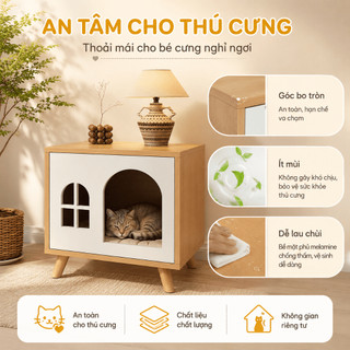 Tủ đầu giường đa năng, ngăn ngủ cho mèo chó nhỏ, màu sồi 40/60x40x50cm NIDO