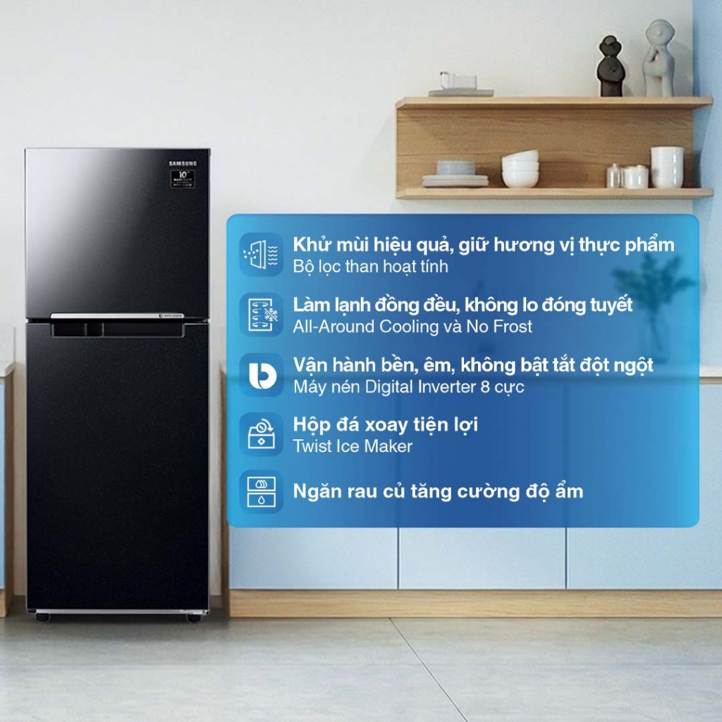 Tủ Lạnh Samsung Ngăn Đông Trên 216L RT20HAR8DBU/SV - Hệ Thống Làm Lạnh Vòm Đa Chiều, màu Đen
