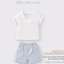 Bộ cộc tay áo trắng cổ thuỷ thủ quần xanh thêu hoạ tiết cho bé trai size từ 6M-3Y