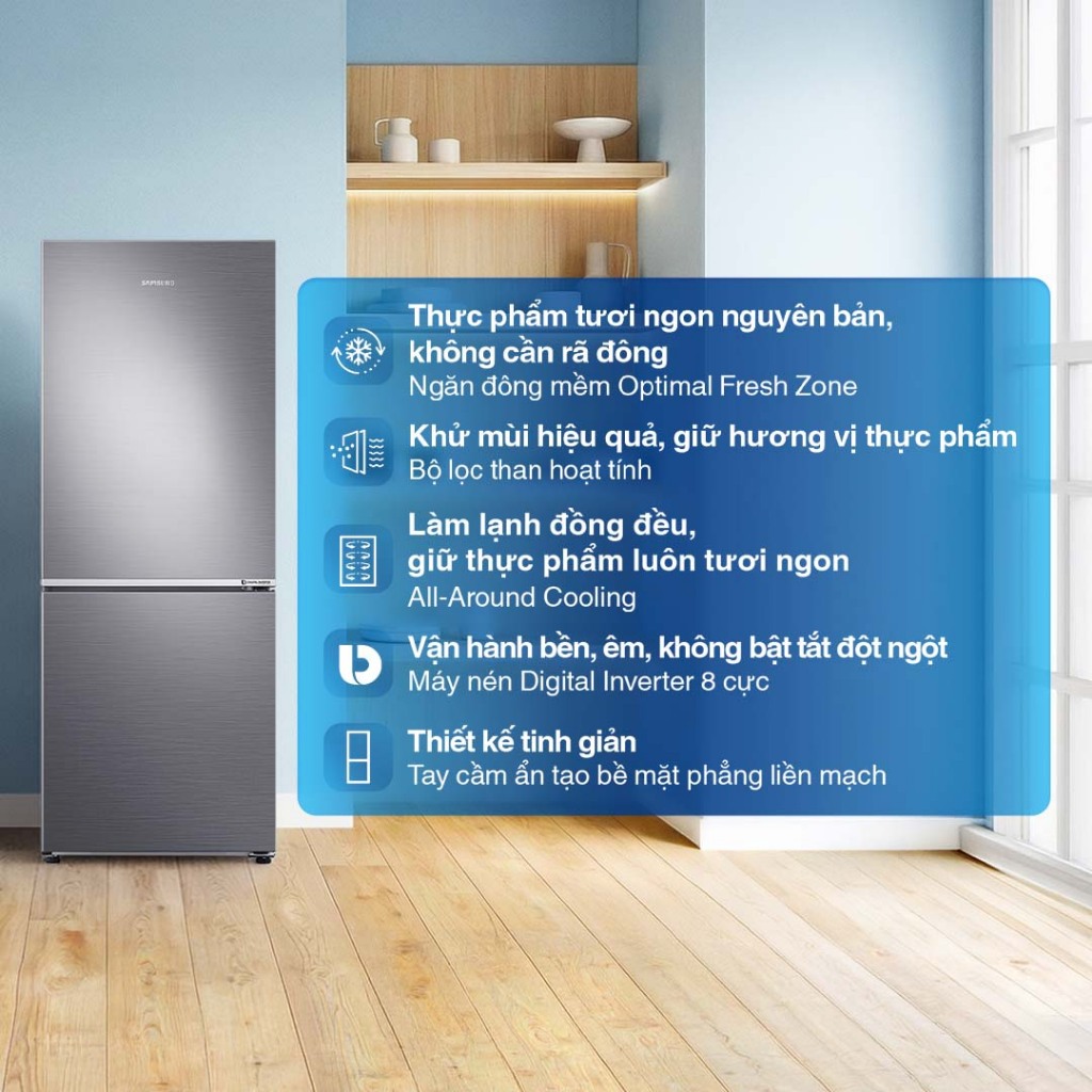 Tủ Lạnh Samsung Ngăn Đông Dưới 285L RB27N4020S9/SV - Ngăn Đông Mềm Optimal Fresh Zone, màu Bạc