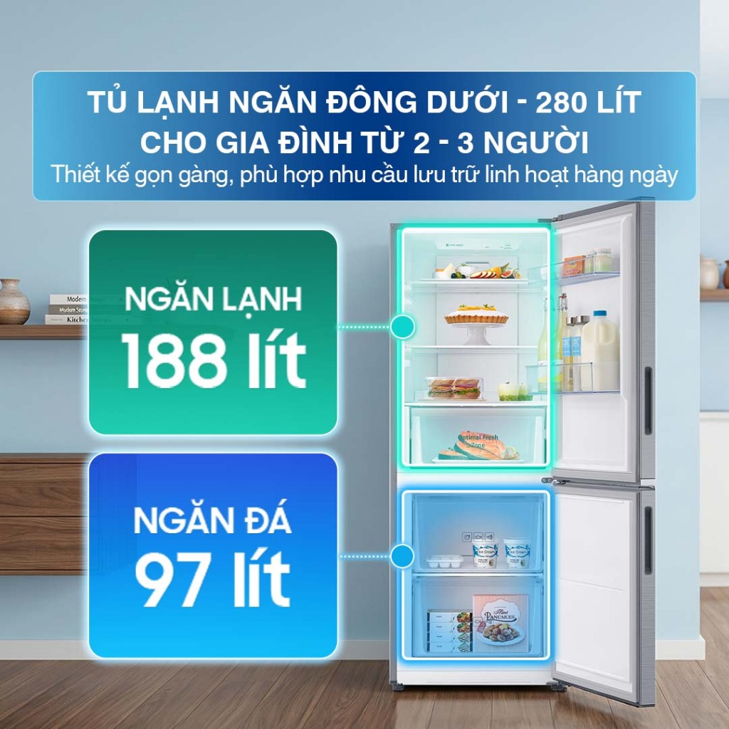 Tủ Lạnh Samsung Ngăn Đông Dưới 285L RB27N4020S9/SV - Ngăn Đông Mềm Optimal Fresh Zone, màu Bạc