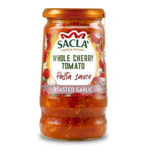 Sacla Cherry Tomato & Roasted Garlic Pasta Sauce 420g – Sốt Mì Ý Cà Chua Bi & Tỏi Nướng